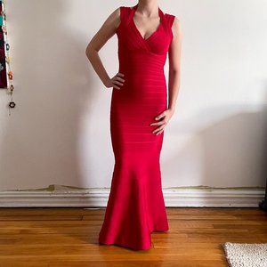 Red Herve Leger Veronica Bandage Gown in S